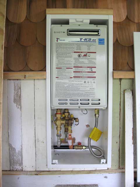 The tankless water heater installed