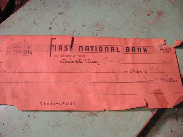 An uncashed check from 1963